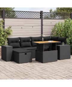 vidaXL 8-cz. zestaw mebli z poduszkami, czarny, polirattan i akacja Dārza mēbeļu komplekti