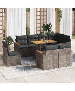 vidaXL 9-cz. zestaw mebli z poduszkami, szary, polirattan i akacja Dārza mēbeļu komplekti