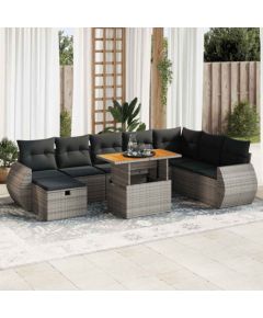 vidaXL 9-cz. zestaw mebli z poduszkami, szary, polirattan i akacja Dārza mēbeļu komplekti