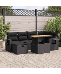 vidaXL 8-cz. zestaw mebli z poduszkami, czarny, polirattan i akacja Dārza mēbeļu komplekti