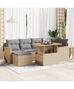 vidaXL 7-cz. zestaw mebli z poduszkami, beżowy, polirattan i akacja Dārza mēbeļu komplekti