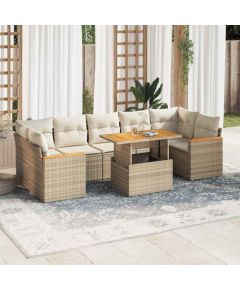 vidaXL 7-cz. zestaw mebli z poduszkami, beżowy, polirattan i akacja Dārza mēbeļu komplekti