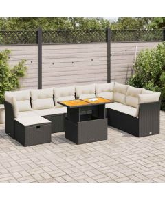 vidaXL 9-cz. zestaw mebli z poduszkami, czarny, polirattan i akacja Dārza mēbeļu komplekti