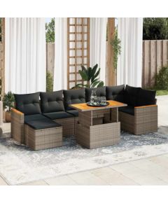 vidaXL 8-cz. zestaw mebli z poduszkami, szary, polirattan i akacja Dārza mēbeļu komplekti