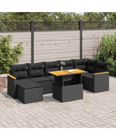 vidaXL 8-cz. zestaw mebli z poduszkami, czarny, polirattan i akacja Dārza mēbeļu komplekti