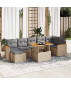 vidaXL 8-cz. zestaw mebli z poduszkami, beżowy, polirattan i akacja Dārza mēbeļu komplekti