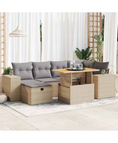 vidaXL 8-cz. zestaw mebli z poduszkami, beżowy, polirattan i akacja Dārza mēbeļu komplekti