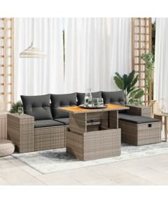 vidaXL 6-cz. zestaw mebli z poduszkami, szary, polirattan i akacja Dārza mēbeļu komplekti