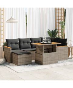 vidaXL 7-cz. zestaw mebli z poduszkami, szary, polirattan i akacja Dārza mēbeļu komplekti