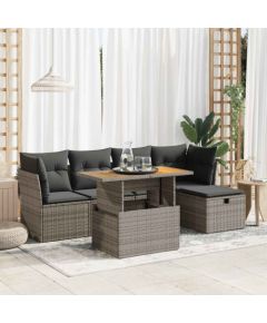 vidaXL 6-cz. zestaw mebli z poduszkami, szary, polirattan i akacja Dārza mēbeļu komplekti