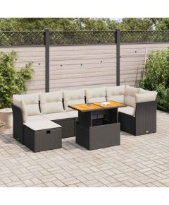 vidaXL 8-cz. zestaw mebli z poduszkami, czarny, polirattan i akacja Dārza mēbeļu komplekti