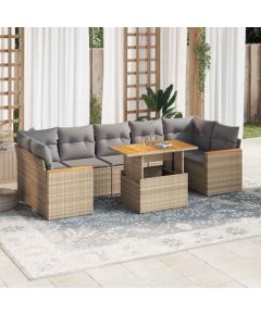 vidaXL 7-cz. zestaw mebli z poduszkami, beżowy, polirattan i akacja Dārza mēbeļu komplekti