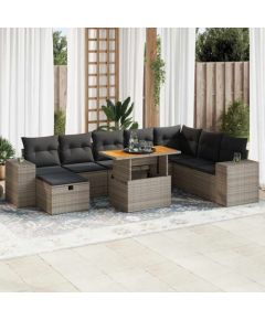 vidaXL 9-cz. zestaw mebli z poduszkami, szary, polirattan i akacja Dārza mēbeļu komplekti