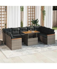 vidaXL 10-cz. zestaw mebli z poduszkami, szary, polirattan i akacja Dārza mēbeļu komplekti