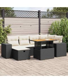 vidaXL 8-cz. zestaw mebli z poduszkami, czarny, polirattan i akacja Dārza mēbeļu komplekti