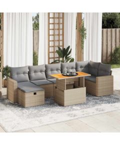 vidaXL 5-cz. zestaw mebli z poduszkami, beżowy, rattan PE i akacja Dārza mēbeļu komplekti