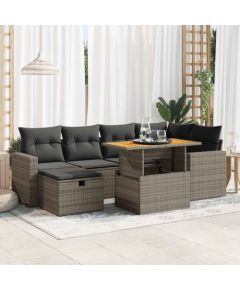 vidaXL 8-cz. zestaw mebli z poduszkami, szary, polirattan i akacja Dārza mēbeļu komplekti