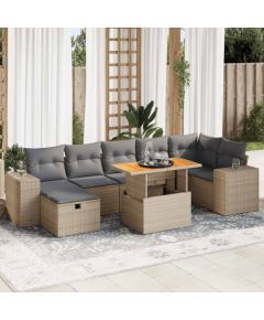 vidaXL 5-cz. zestaw mebli z poduszkami, beżowy, rattan PE i akacja Dārza mēbeļu komplekti