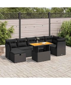 vidaXL 8-cz. zestaw mebli z poduszkami, czarny, polirattan i akacja Dārza mēbeļu komplekti