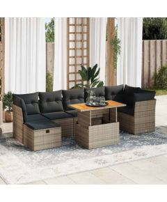 vidaXL 8-cz. zestaw mebli z poduszkami, szary, polirattan i akacja Dārza mēbeļu komplekti