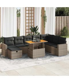 vidaXL 9-cz. zestaw mebli z poduszkami, szary, polirattan i akacja Dārza mēbeļu komplekti