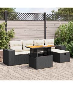 vidaXL 6-cz. zestaw mebli z poduszkami, czarny, polirattan i akacja Dārza mēbeļu komplekti