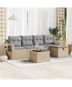 vidaXL 6-cz. zestaw mebli ogrodowych z poduszkami, beżowy, polirattan Dārza mēbeļu komplekti