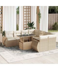 vidaXL 9-cz. zestaw mebli ogrodowych z poduszkami, beżowy, polirattan Dārza mēbeļu komplekti