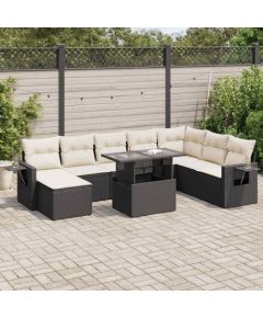 vidaXL 9-cz. zestaw wypoczynkowy do ogrodu, z poduszkami, czarny Dārza mēbeļu komplekti