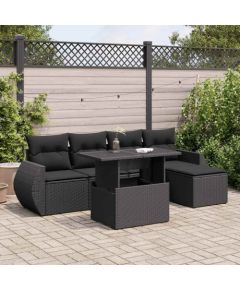 vidaXL 6-cz. zestaw mebli ogrodowych z poduszkami, czarny polirattan Dārza mēbeļu komplekti