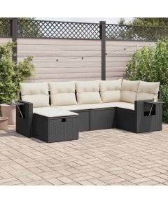 vidaXL 6-cz. zestaw mebli ogrodowych z poduszkami, czarny polirattan Dārza mēbeļu komplekti