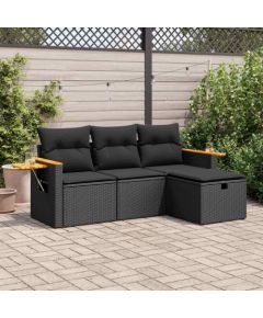 vidaXL 4-cz. zestaw wypoczynkowy do ogrodu, poduszki, czarny rattan PE Dārza mēbeļu komplekti
