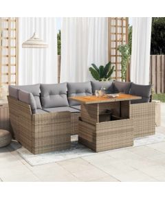 vidaXL 7-cz. zestaw wypoczynkowy do ogrodu, z poduszkami, beżowy Dārza mēbeļu komplekti