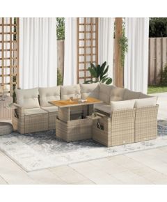 vidaXL 9-cz. zestaw mebli ogrodowych z poduszkami, beżowy, polirattan Dārza mēbeļu komplekti