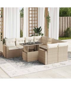 vidaXL 9-cz. zestaw mebli ogrodowych z poduszkami, beżowy, polirattan Dārza mēbeļu komplekti