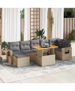 vidaXL 8-cz. zestaw mebli ogrodowych z poduszkami, beżowy, polirattan Dārza mēbeļu komplekti