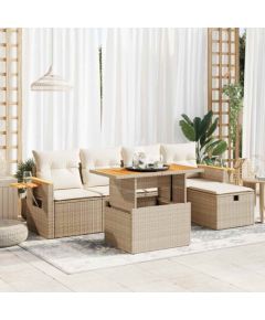 vidaXL vidaXL 6-cz. zestaw mebli ogrodowych z poduszkami, beżowy, polirattan Dārza mēbeļu komplekti