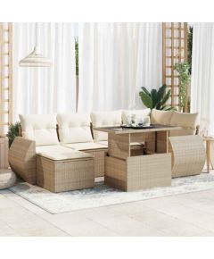 vidaXL 7-cz. zestaw wypoczynkowy do ogrodu, z poduszkami, beżowy Dārza mēbeļu komplekti