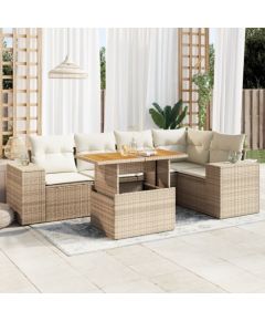 vidaXL 6-cz. zestaw mebli ogrodowych z poduszkami, beżowy, polirattan Dārza mēbeļu komplekti