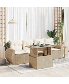 vidaXL 5-cz. zestaw mebli ogrodowych z poduszkami, beżowy, polirattan Dārza mēbeļu komplekti