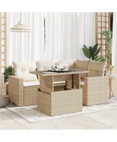 vidaXL vidaXL 5-cz. zestaw mebli ogrodowych z poduszkami, beżowy, polirattan Dārza mēbeļu komplekti
