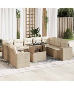 vidaXL vidaXL 10-cz. zestaw mebli ogrodowych z poduszkami, beżowy, polirattan Dārza mēbeļu komplekti