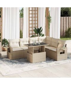 vidaXL vidaXL 7-cz. zestaw wypoczynkowy do ogrodu, z poduszkami, beżowy Dārza mēbeļu komplekti