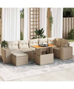 vidaXL vidaXL 8-cz. zestaw mebli ogrodowych z poduszkami, beżowy, polirattan Dārza mēbeļu komplekti