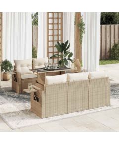 vidaXL vidaXL 6-cz. zestaw mebli ogrodowych z poduszkami, beżowy, polirattan Dārza mēbeļu komplekti