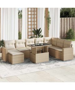 vidaXL vidaXL 9-cz. zestaw mebli ogrodowych z poduszkami, beżowy, polirattan Dārza mēbeļu komplekti