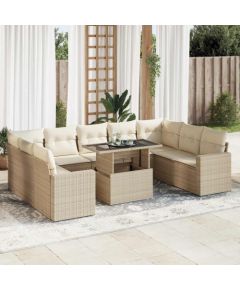 vidaXL vidaXL 10-cz. zestaw mebli ogrodowych z poduszkami, beżowy, polirattan Dārza mēbeļu komplekti