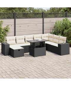 vidaXL 9-cz. zestaw wypoczynkowy do ogrodu, z poduszkami, czarny Dārza mēbeļu komplekti