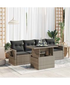 vidaXL 5-cz. zestaw wypoczynkowy do ogrodu, poduszki, szary rattan PE Dārza mēbeļu komplekti