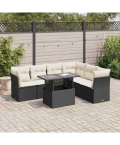 vidaXL 7-cz. zestaw wypoczynkowy do ogrodu, z poduszkami, czarny Dārza mēbeļu komplekti